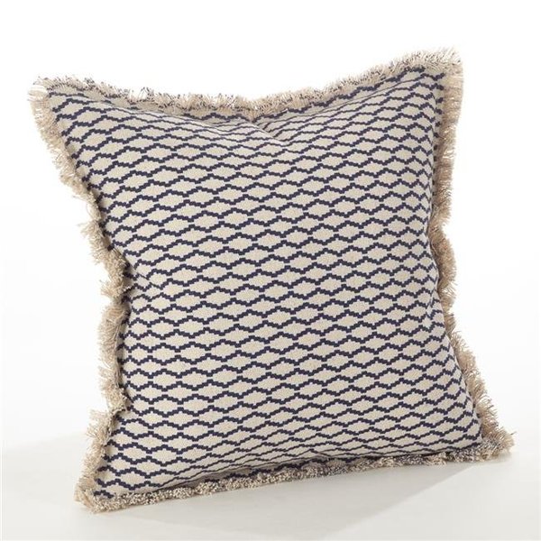 Saro Lifestyle SARO 9012.NB20S 20 in. Square Canberra Fringed Moroccan Down Filled Cotton Throw Pillow  Navy Blue 9012.NB20S